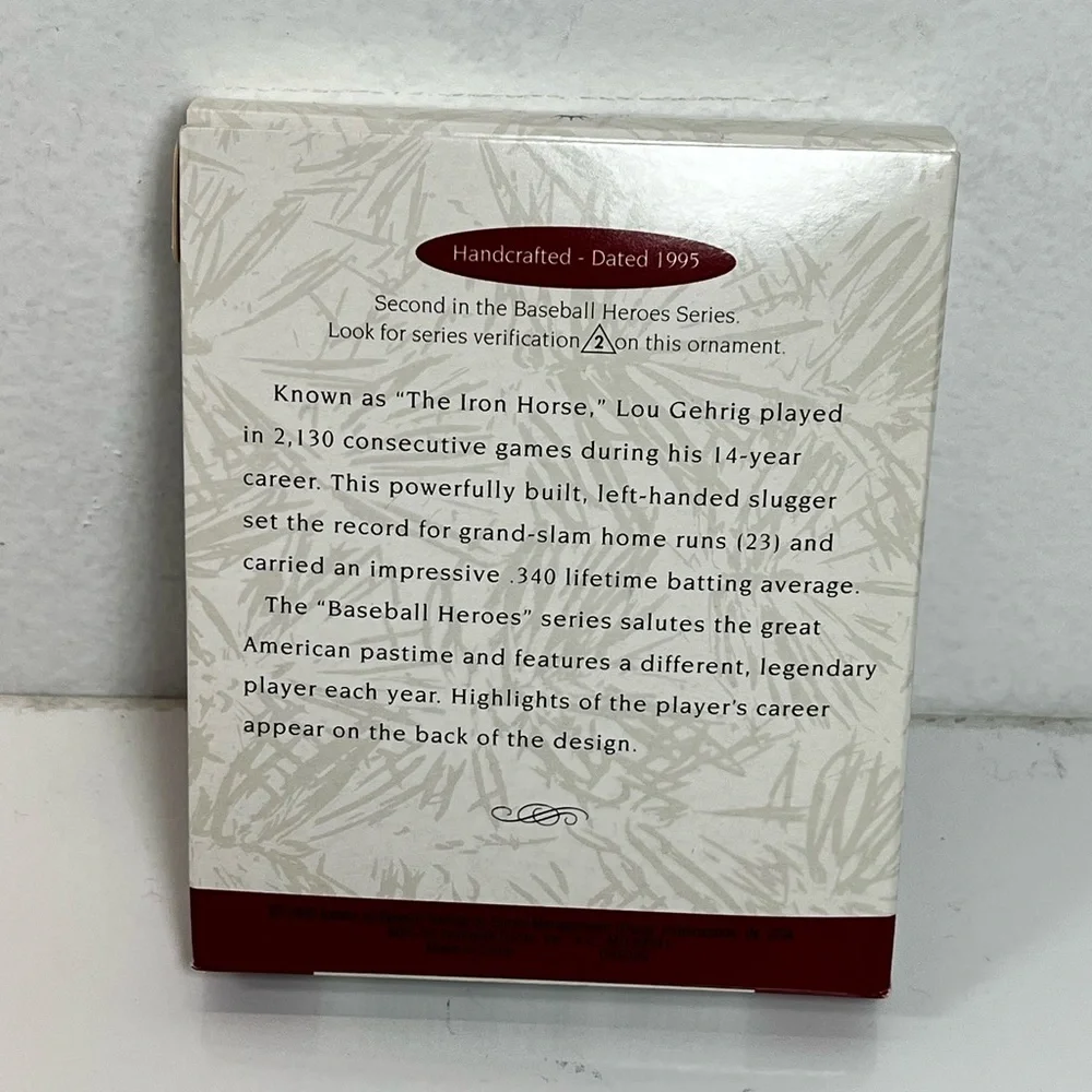 1995 Hallmark Keepsake Baseball‎ Heroes LOU GEHRIG YANKEES Christmas Ornament